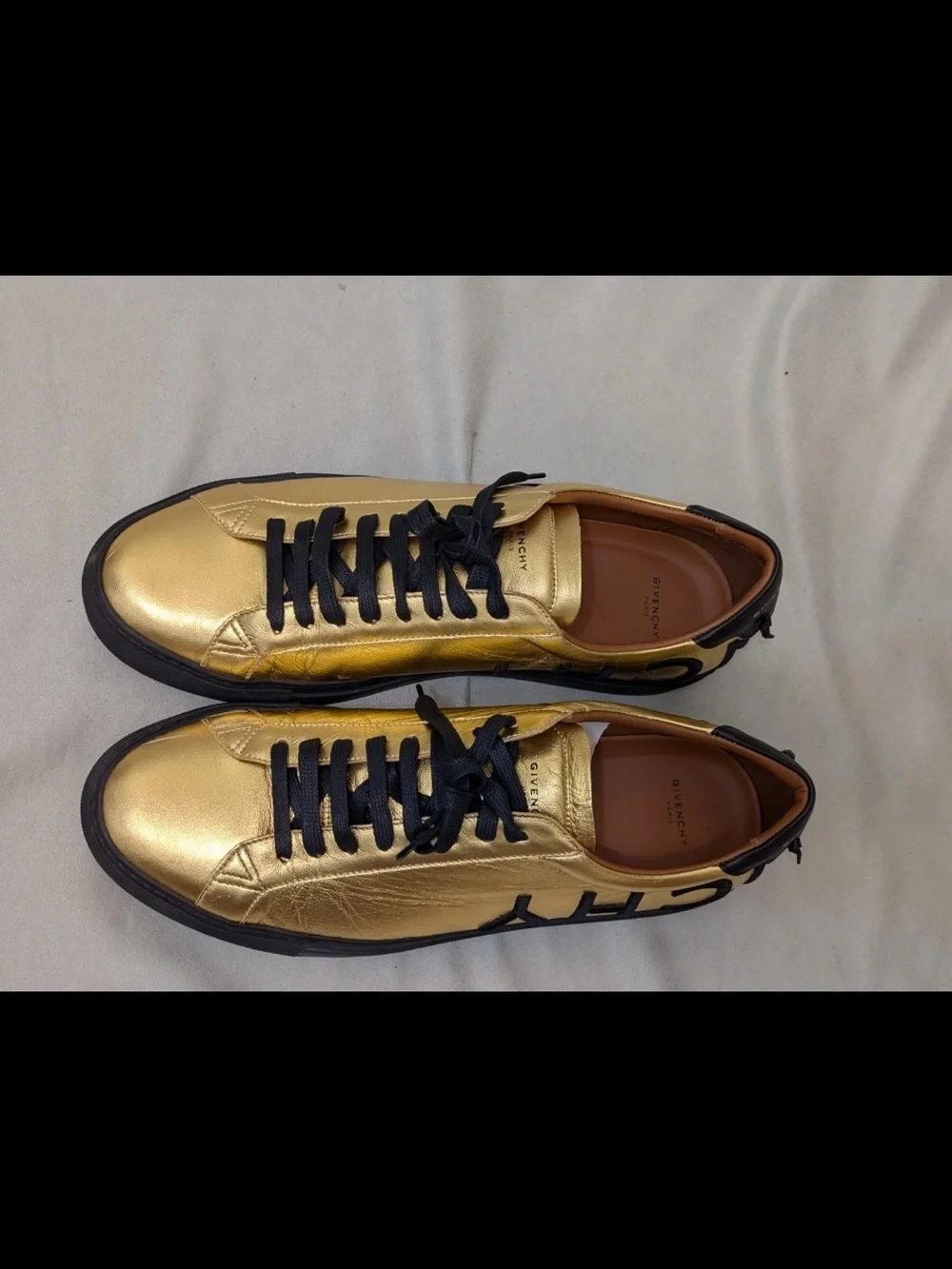 Givenchy Urban Street Sneakers Mens 44 US 11 Gold Metallic Leather Logo Low Top